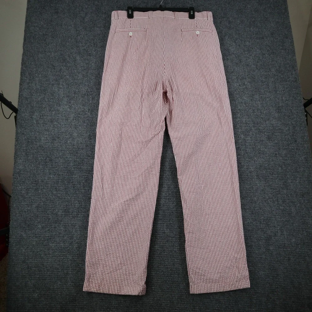 Louis Raphael Rosso Pants Mens 34x33 Red White Seersucker Striped Pleated Summer